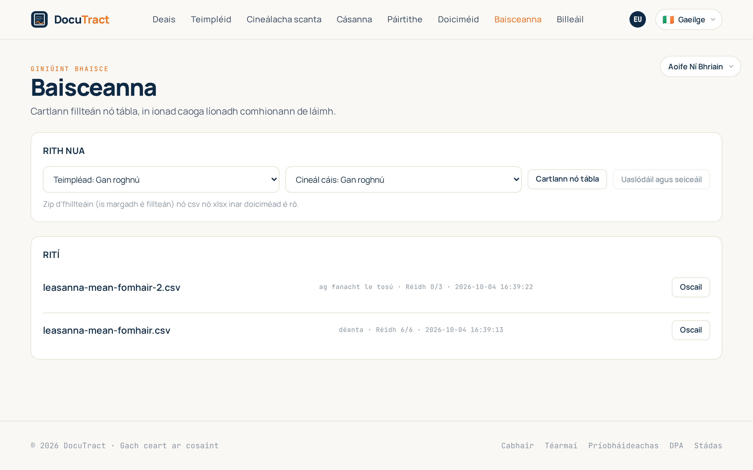 Tríocha doiciméad d’aon iarracht amháin