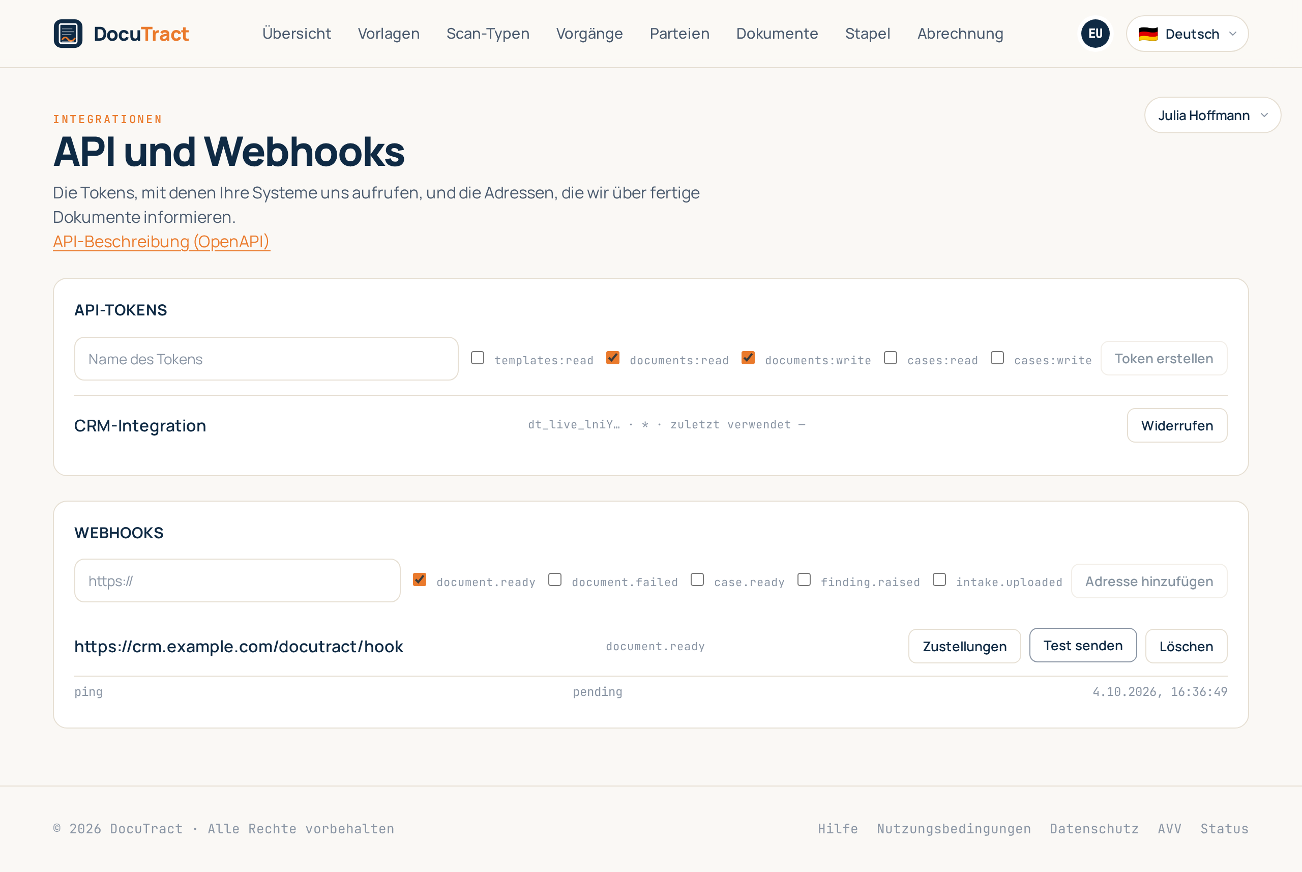 Das Zustellprotokoll einer Webhook-Adresse: Ereignisse, Versuche und Antwortcodes