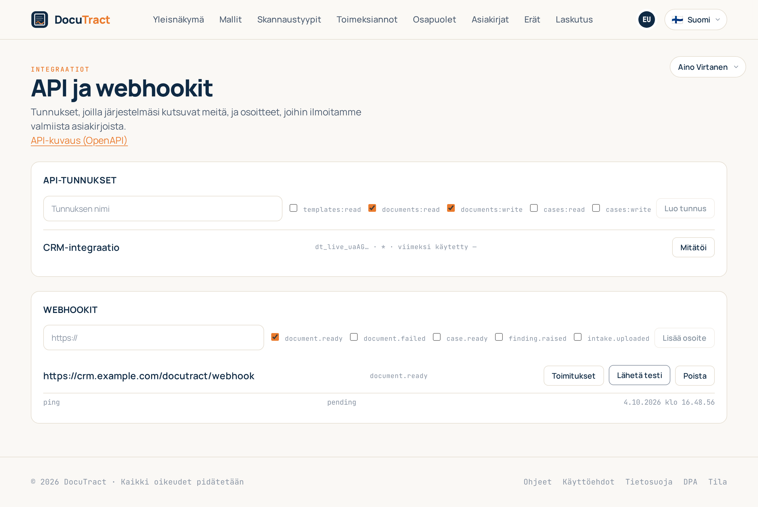Webhook-osoitteen toimitusloki: tapahtumat, yritykset ja vastauskoodit