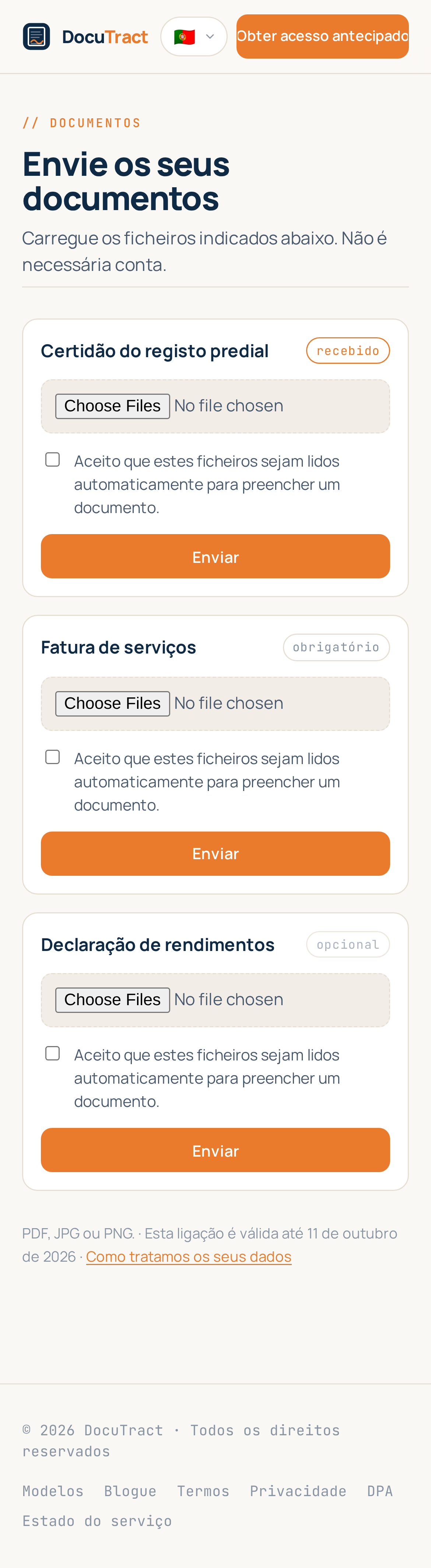 A mesma página num telemóvel