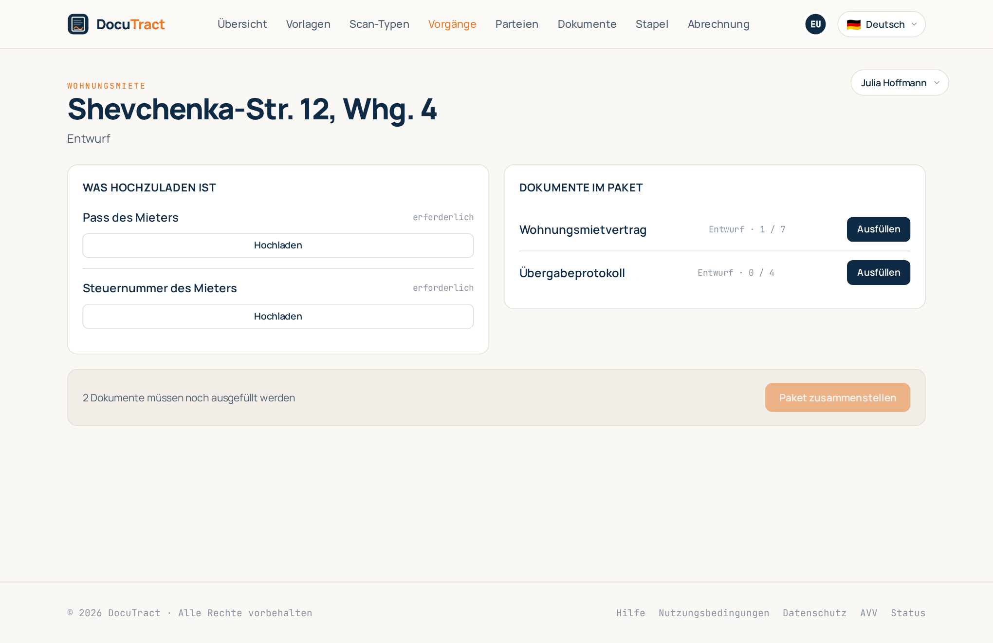 Ein Vorgang: die gemeinsamen Scans und die Dokumente des Pakets