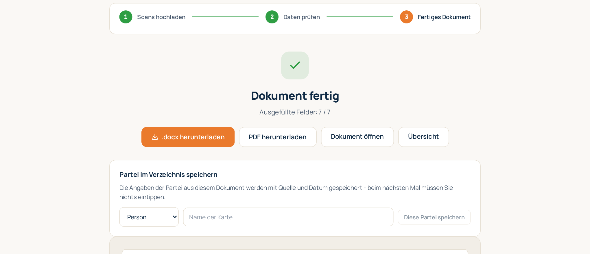 Schritt 3: das fertige Dokument mit Vorschau und den Download-Schaltflächen