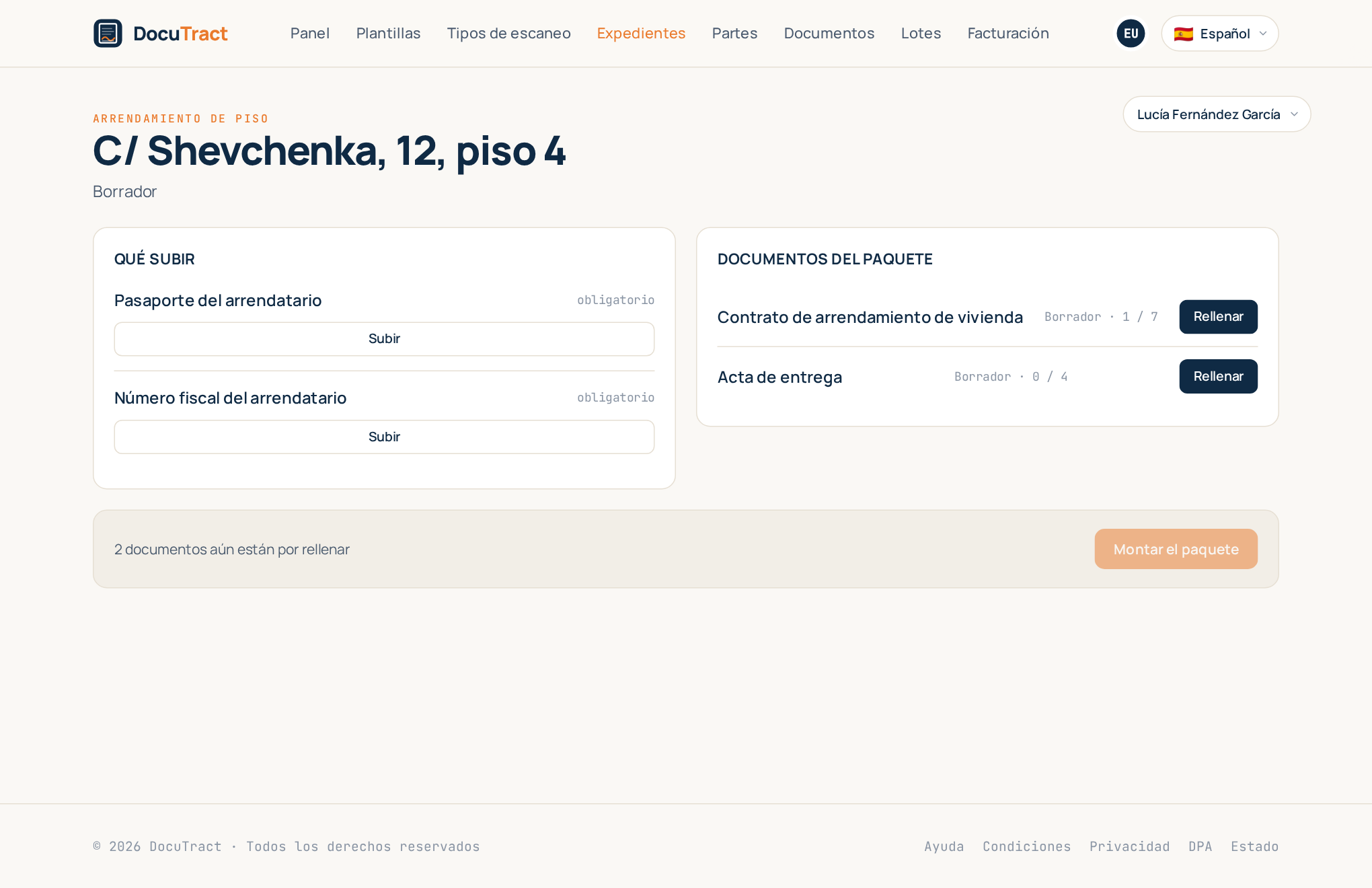 Un expediente: los escaneos compartidos y los documentos del paquete