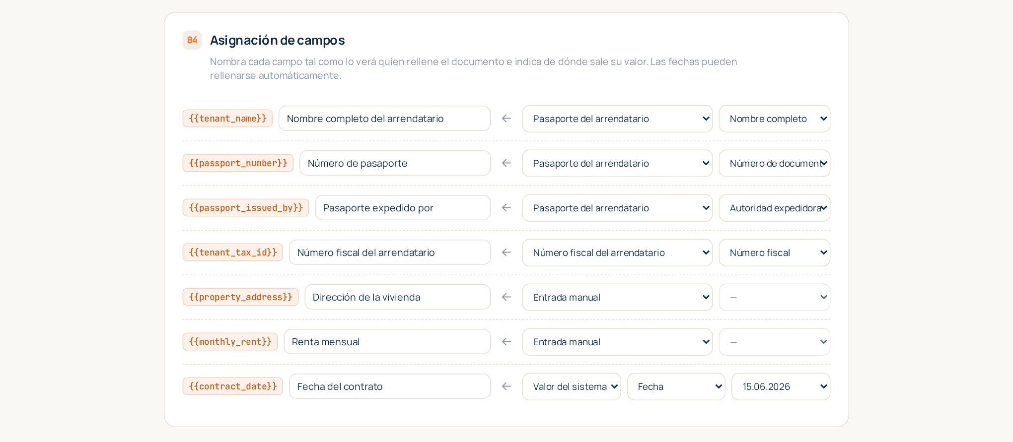 El editor de plantillas: los escaneos necesarios y la asignación de cada marcador a su fuente