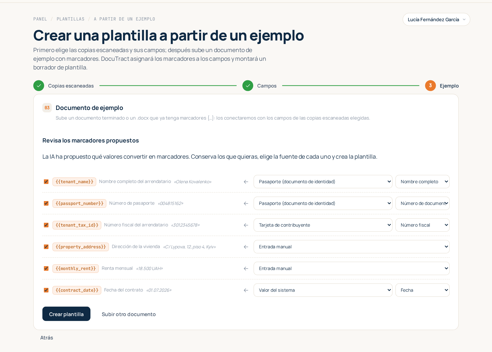 El asistente revisando los marcadores propuestos, cada uno con su fuente
