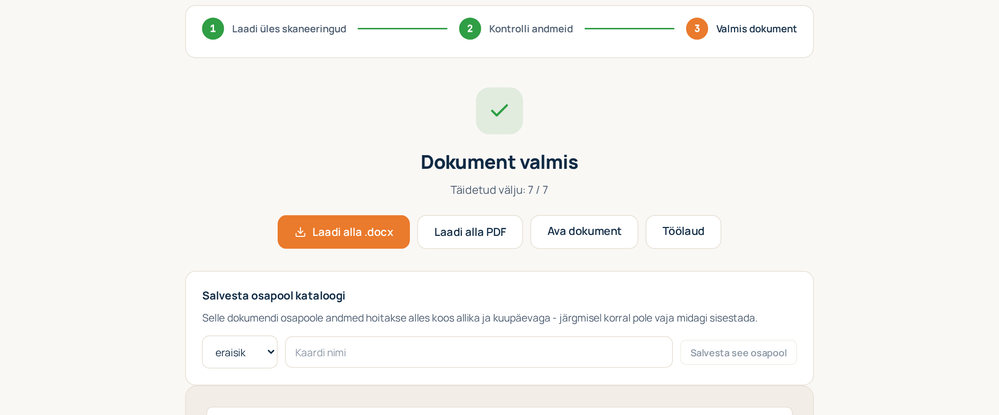 3. samm: valmis dokument koos eelvaate ja allalaadimisnuppudega