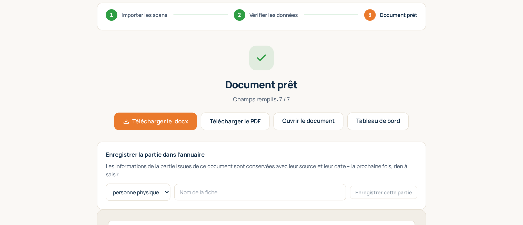Étape 3 : le document final avec son aperçu et les boutons de téléchargement