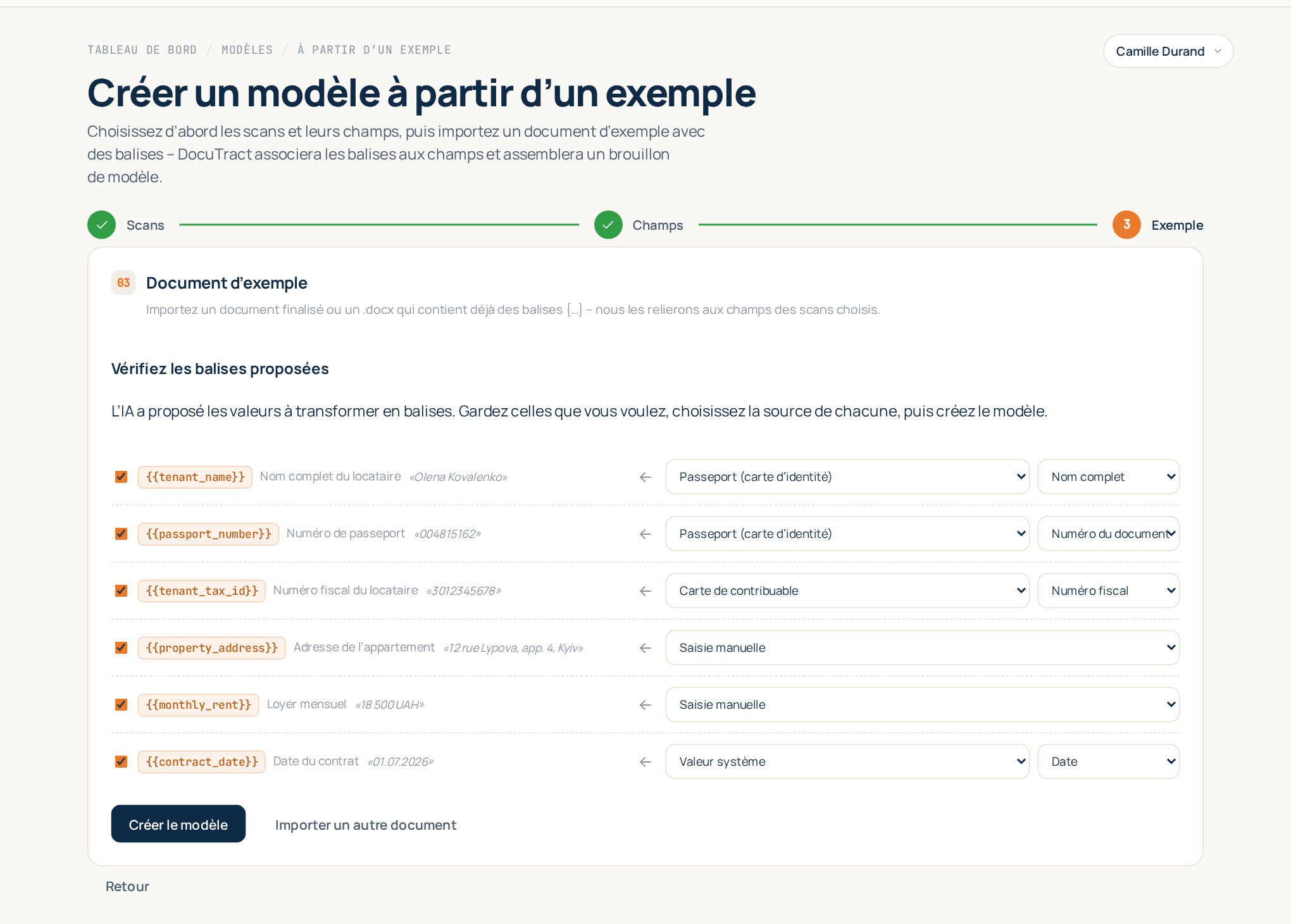 L’assistant affichant les balises proposées, chacune avec sa source