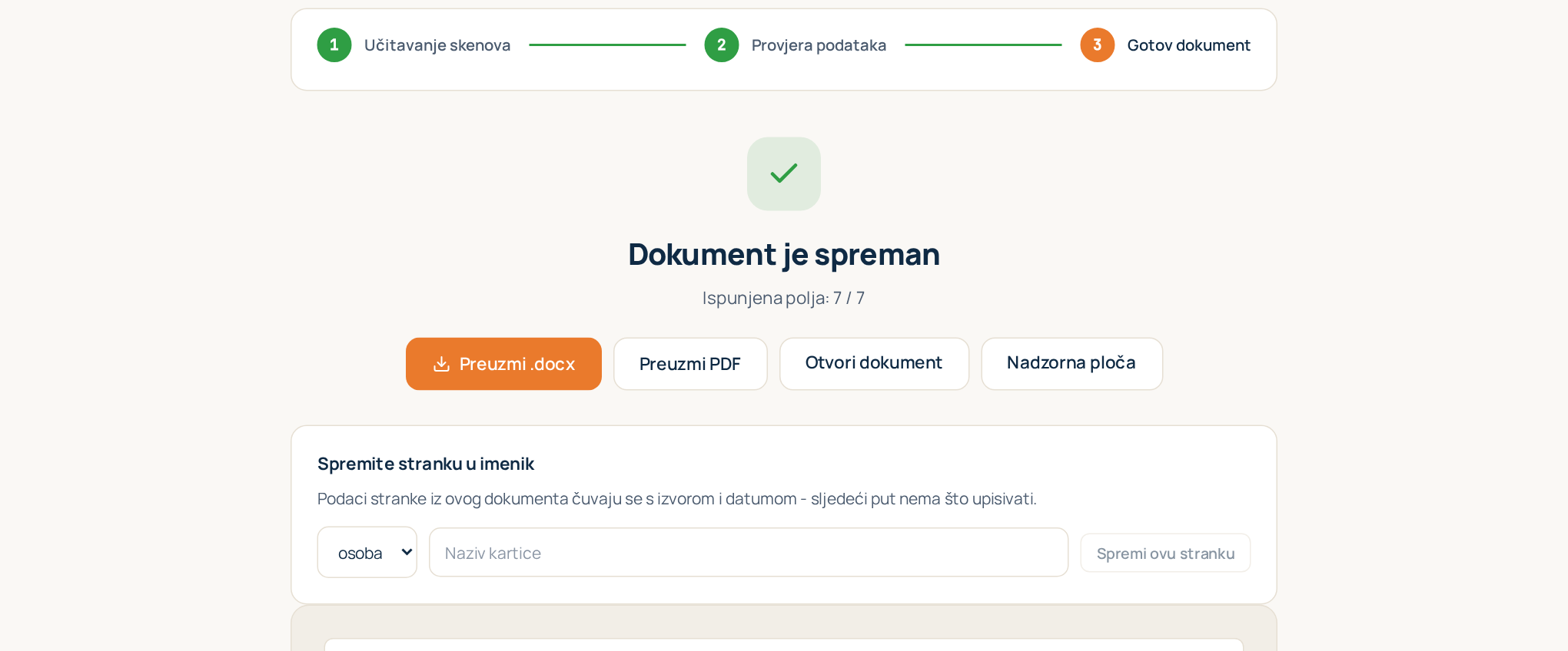 Korak 3: gotov dokument s pregledom i gumbima za preuzimanje