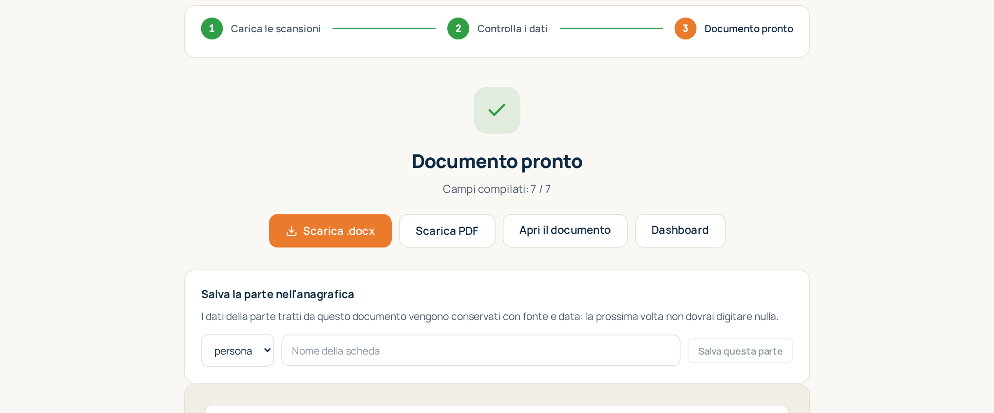 Passaggio 3: il documento finito con l'anteprima e i pulsanti di download