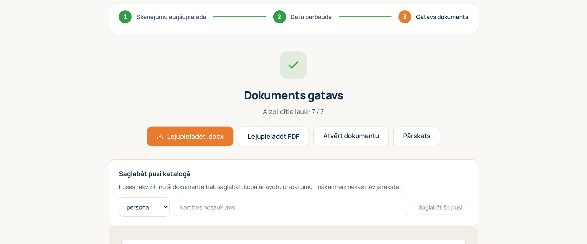 3. solis: gatavais dokuments ar priekšskatījumu un lejupielādes pogām