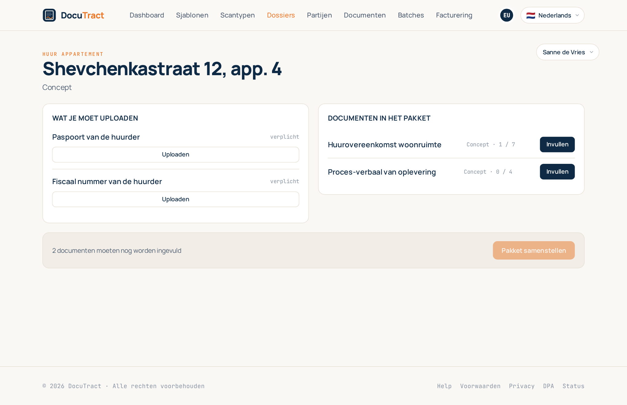 Een dossier: de gedeelde scans en de documenten van het pakket