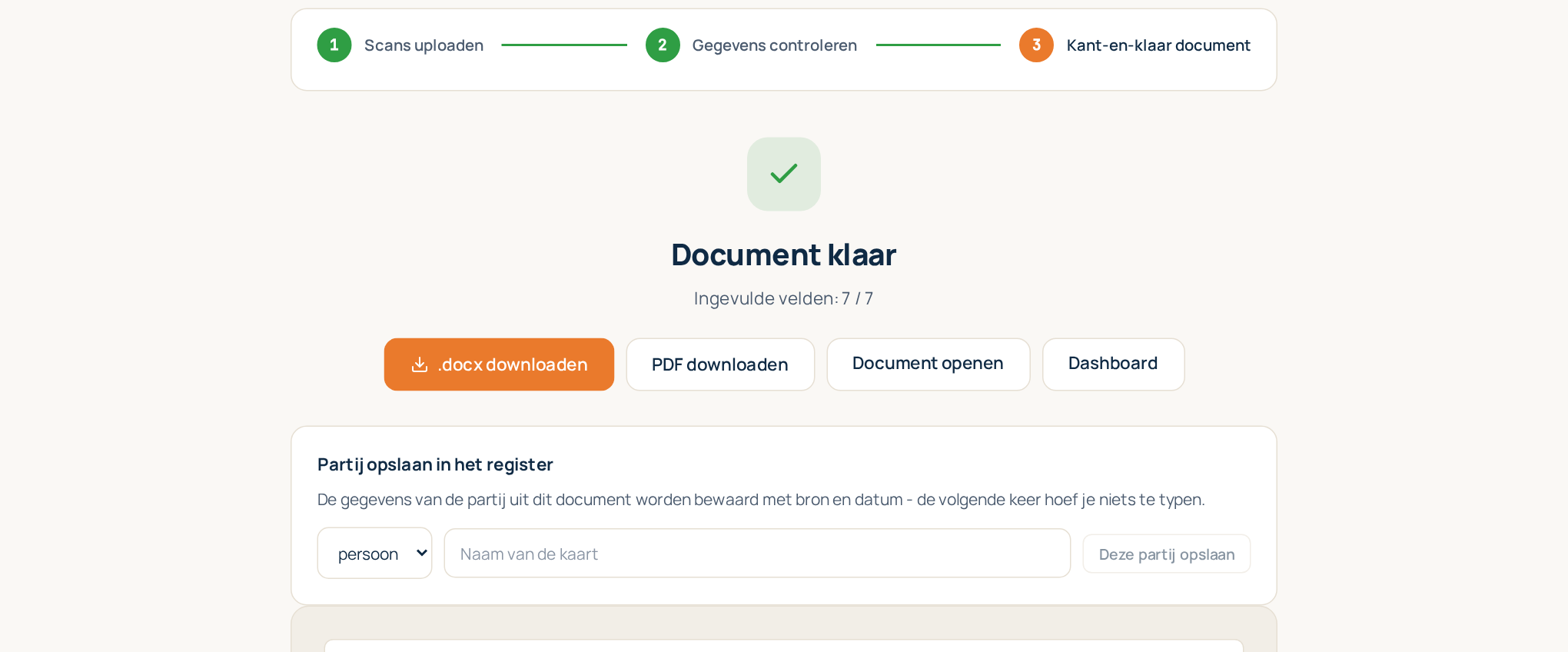 Stap 3: het kant-en-klare document met het voorbeeld en de downloadknoppen