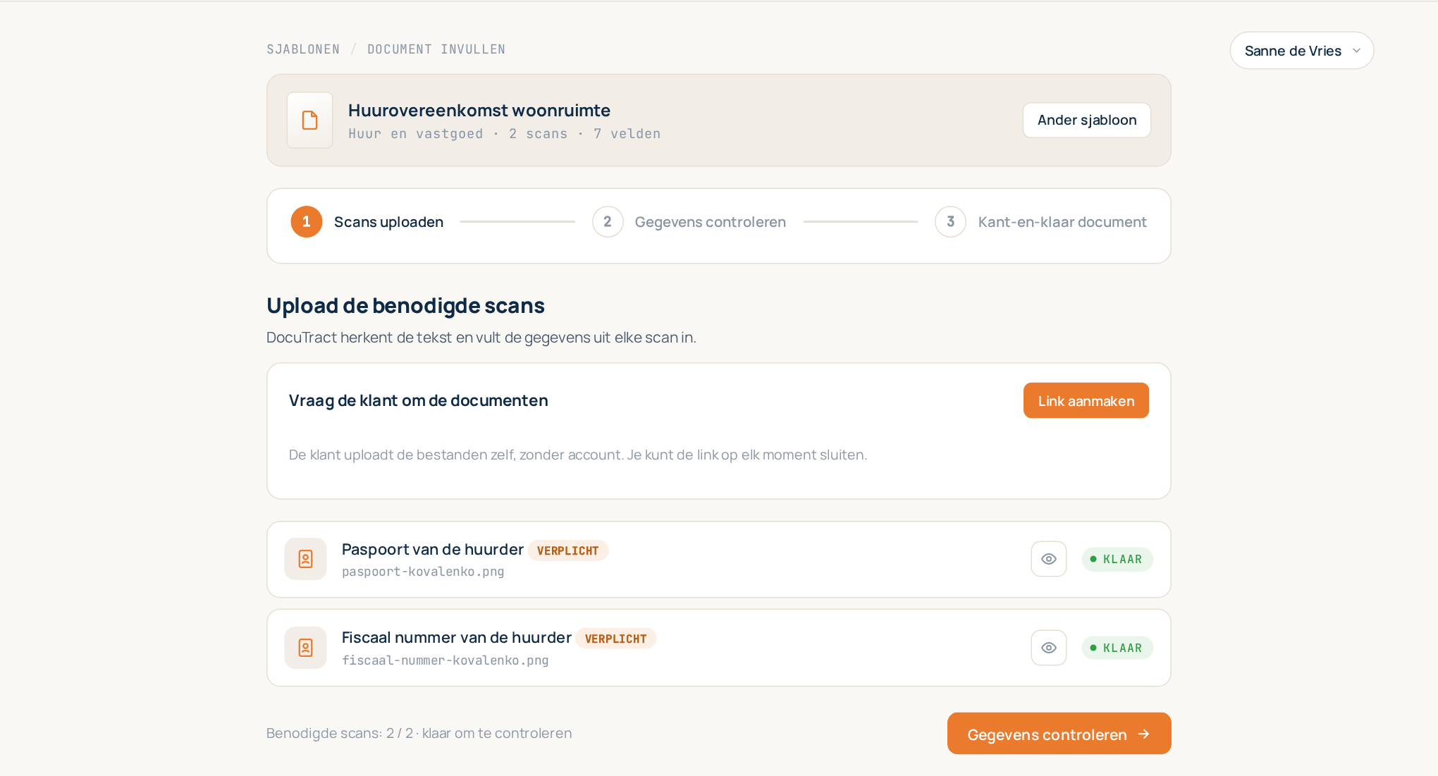 Stap 1: een plaats voor elk benodigd document, met de geüploade pagina's