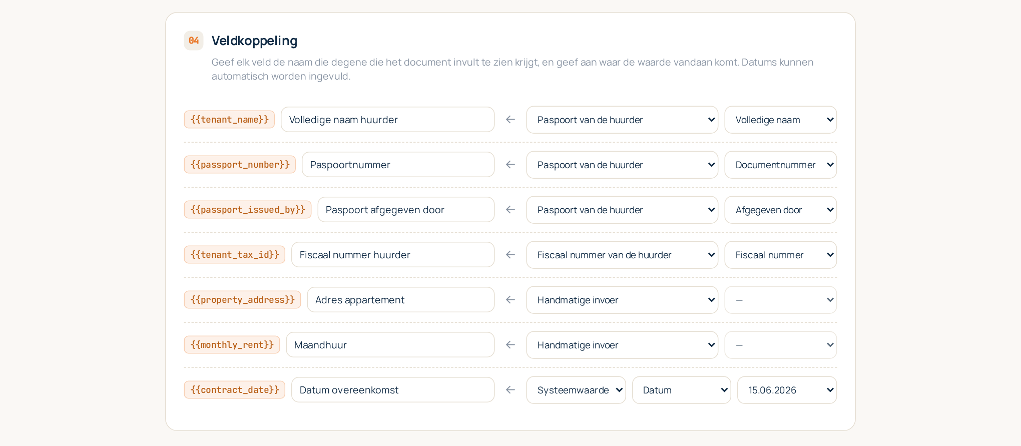 De sjablooneditor: de benodigde scans en de koppeling van elke placeholder aan de bron