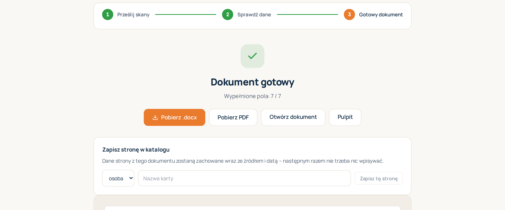 Krok 3: gotowy dokument z podglądem i przyciskami pobierania